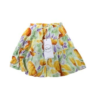 E2 Floral Tiered Mini Skirt in Yellow & Green